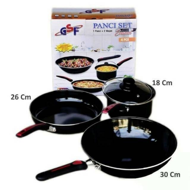 panci set teflon enamel anti lengket set 4 pcs wajan pan GSF G2630