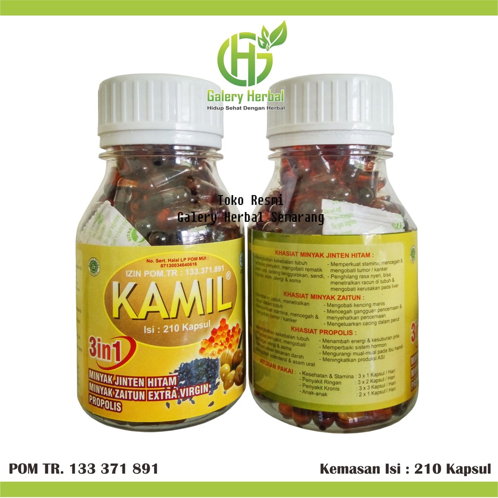 KAMIL 3 IN 1 ISI 210 KAPSUL | KAPSUL MINYAK JINTAN HITAM (HABBATUSSAUDA) MINYAK ZAITUN PROPOLIS ORI