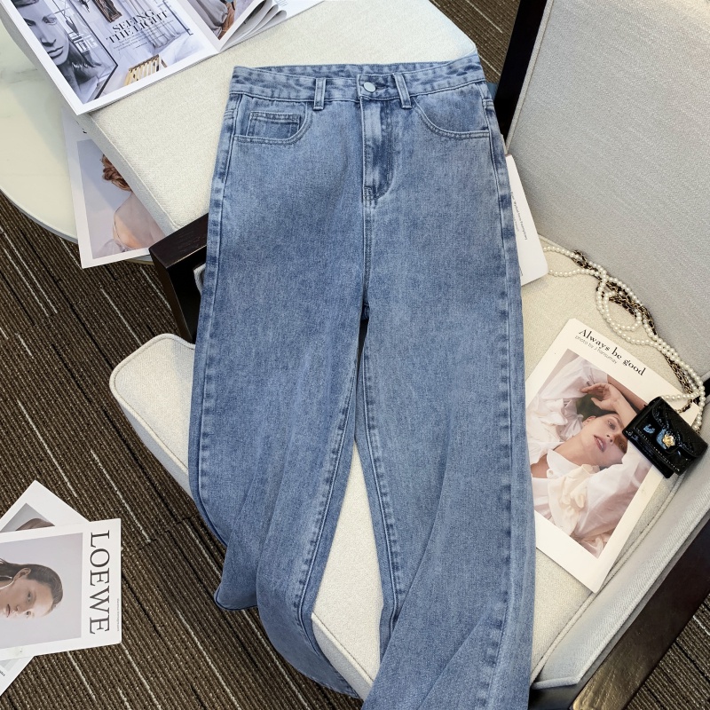 Celana HW Jeans Polos Biru/ High Waist kulot Celana Jeans Panjang Wanita （realpict）