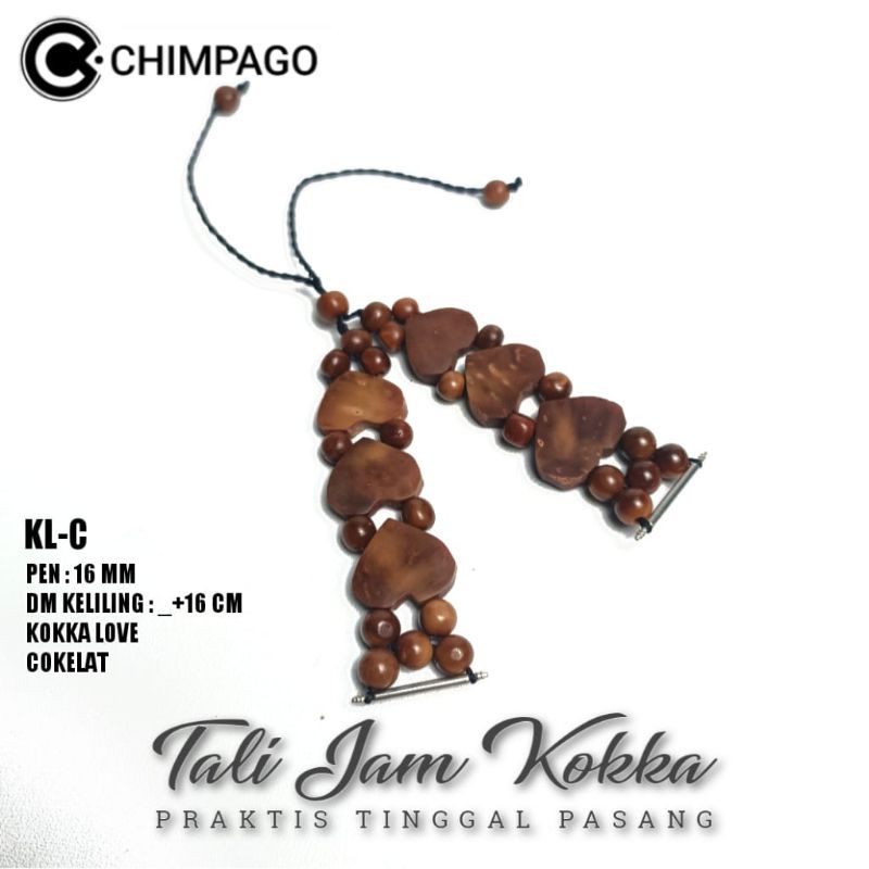 Tali jam kayu kokka tinggal pasang PEN 16 MM / Motif love