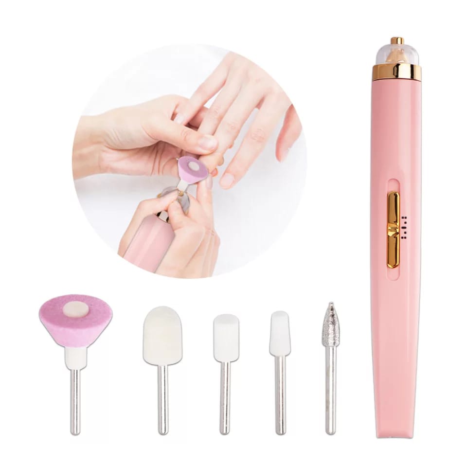 5 In 1 Alat Pengikir Kuku Set Manikur Kikir Kuku dengan Lampu LED Perawatan Pengkilap Kuku Kit Nail Polisher USB