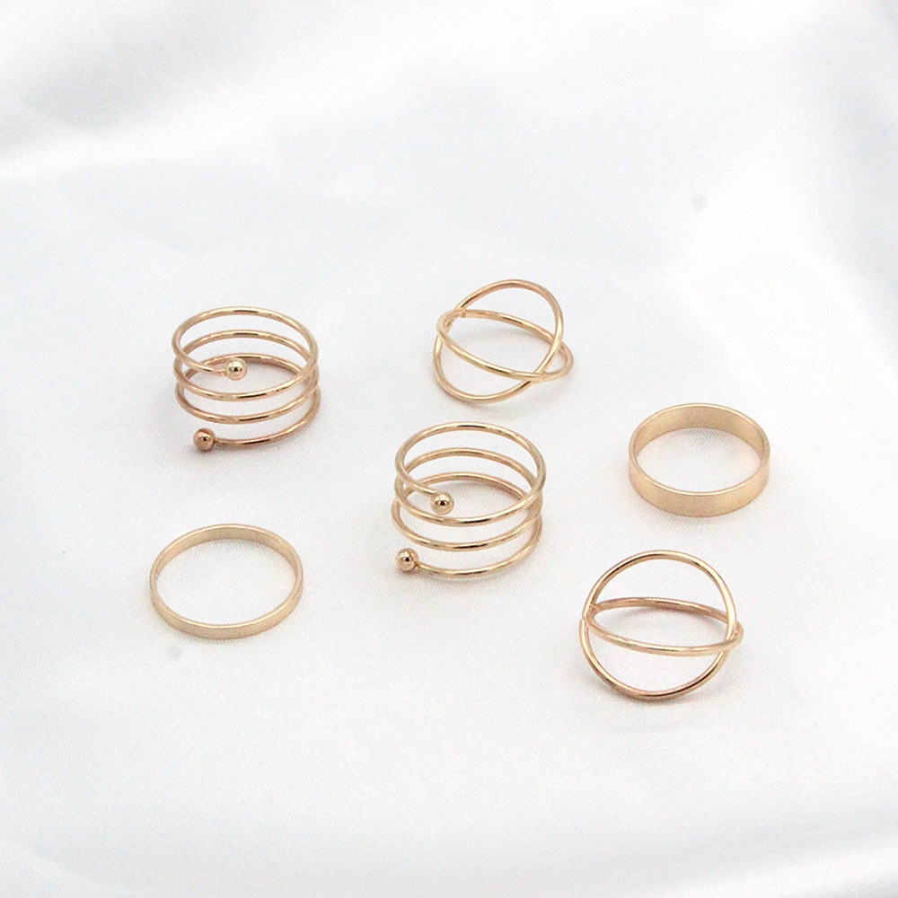 Korean version of the new geometric circle circular cross spring combination joint ring set of 6 210807