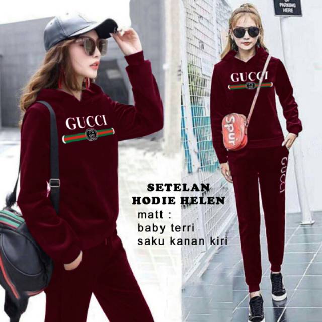 stelan hodie helen XL, setelan, setelan training, training, training murah, motif gucci, kekinian