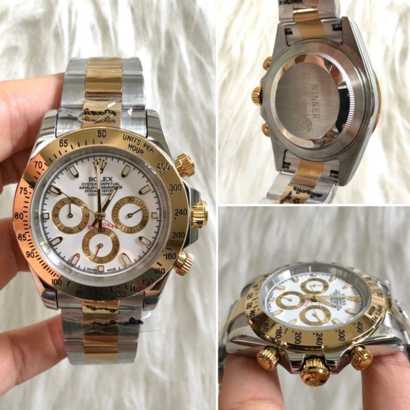 Jam Tangan Rolex Daytona Autometic Super Premium Graden AAA- Rolex Daytona Oyester Silver Kombi Gold