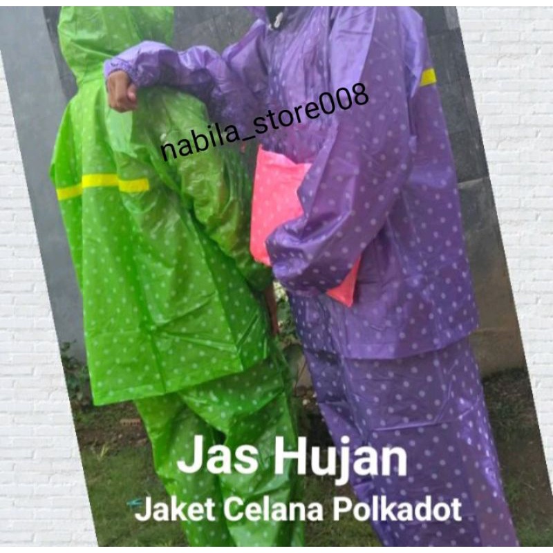 JAS HUJAN JACKET CELANA&PONCO LENGAN POLKADOT PLUTO DEWASA/JAS HUJAN POLKADOT