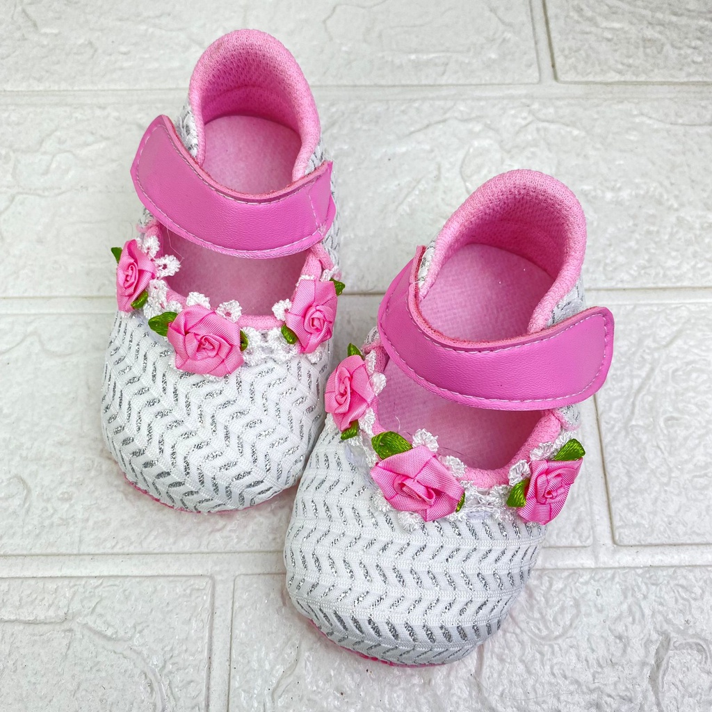 [TAMAN SEPATUKU] SEPATU TRENDY MURAH PREWALKER BABY BAYI ANAK PEREMPUAN PAYET BUNGA 0-12 BULAN XPX01