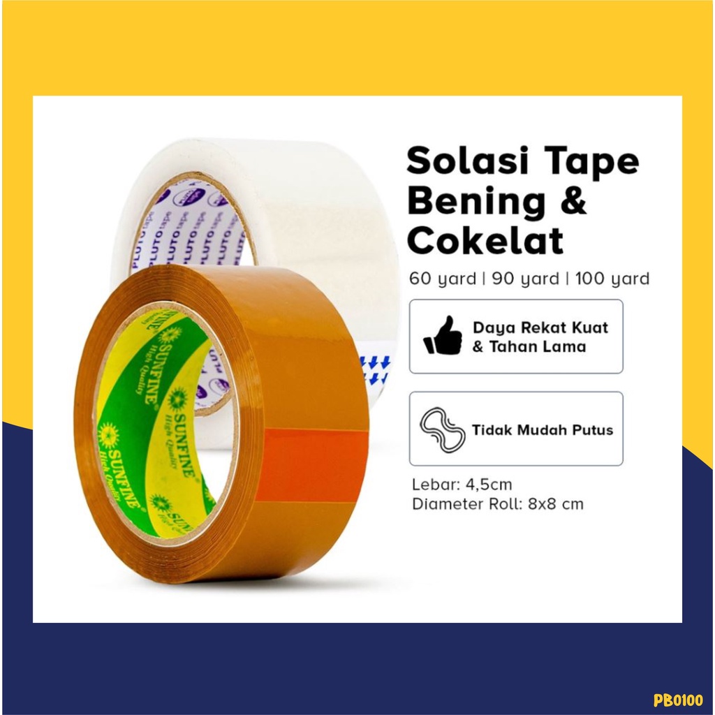 

Lakban Solasi Bening Coklat Tape Ukuran 45 mm Panjang 60 / 90 / 100 Yard - PB0100