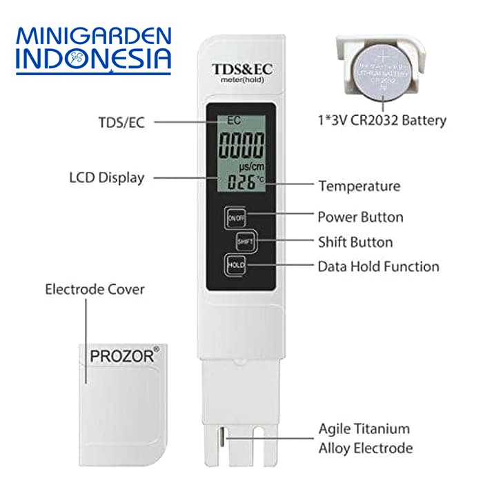 Alat ukur TDS dan EC meter digital  AU004 PUTIH  untuk hidroponik laboratorium peternakan