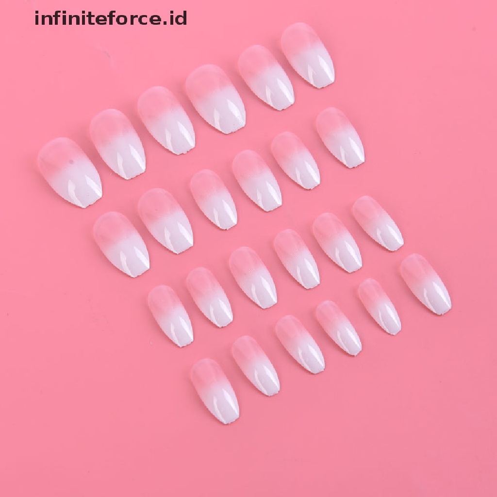 (infiniteforce.id) Kuku Palsu Akrilik Full Cover Warna Putih Gradasi Untuk Manicure / Nail Art