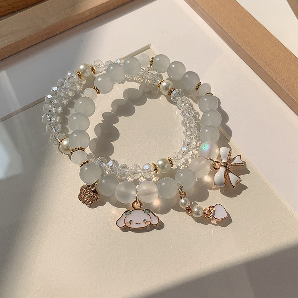 2pcs Gelang Manik-Manik Kristal Mutiara Dengan Liontin Kartun Lucu Untuk Wanita