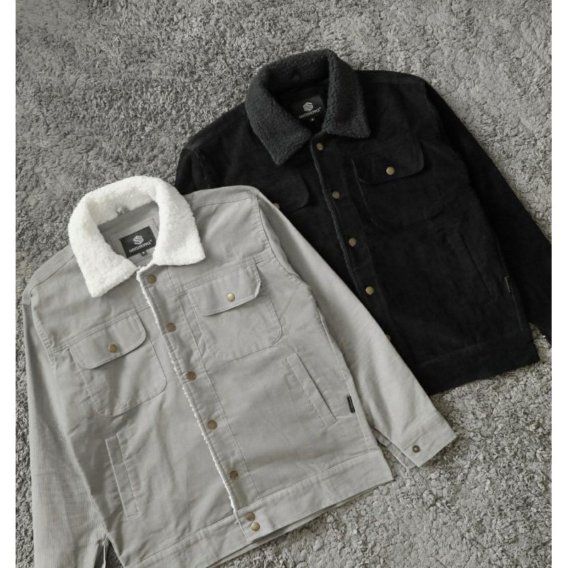 OOTDSUPPLY Corduroy Sherpa Jacket Black | Jaket Corduroi | Outerwear-5