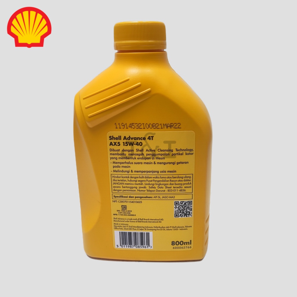 Oli Shell Advance AX5 15W-40 API SL JASO MA2 0,8 Liter