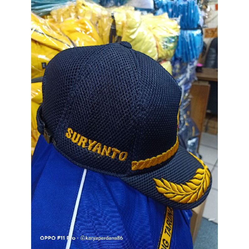 Topi Karang Taruna Jaring Hitam Padi Kapas (full bordir)