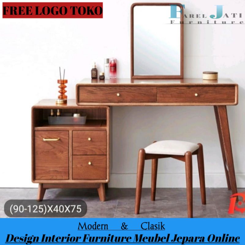 meja rias kayu jati minimalis model retro sambung lemari kecil furniture mebel jepara murah berkuali