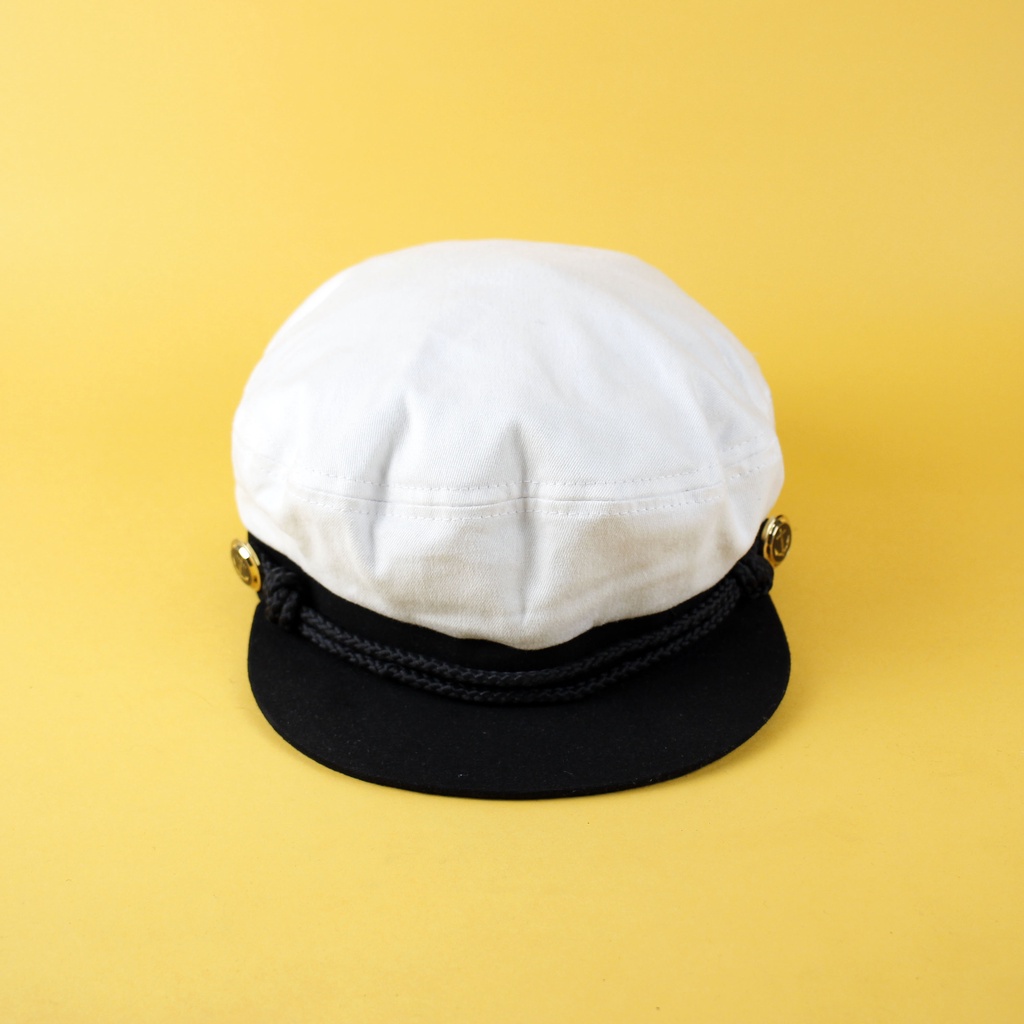 topi captain sailor hat fiddler cap black whaite