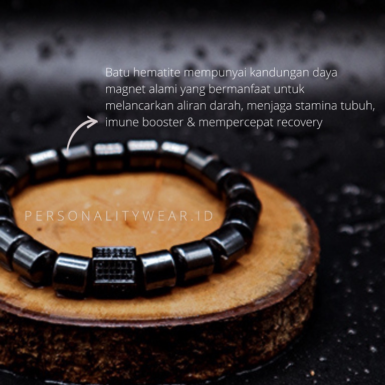 Gelang Kesehatan Pria Wanita Cowok Cewek Batu Akik Hematite Badar Besi Hitam Magnetik Natural Stone Keren ASLI Ori