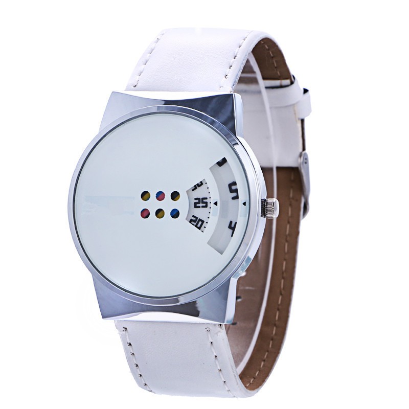 Jam Tangan Wanita Pria Mcy Kcy Moyibaby - Jam Tangan Quartz Bulat Hitam & Putih Untuk Pasangan-Putih