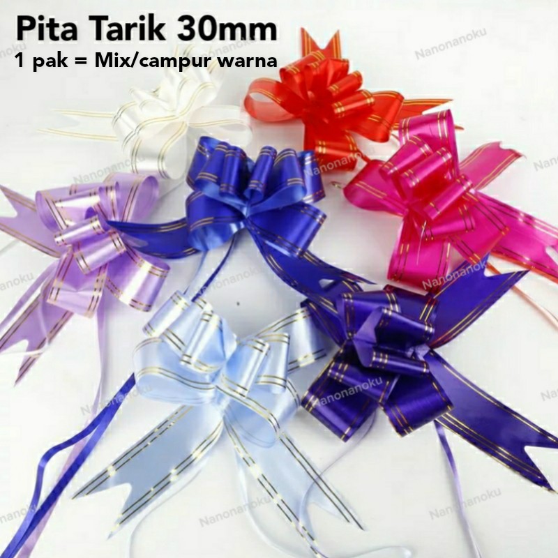 

[Per Pak Campur Warna] Pita Tarik 30 mm Pita Serut Motif dan Les Mas