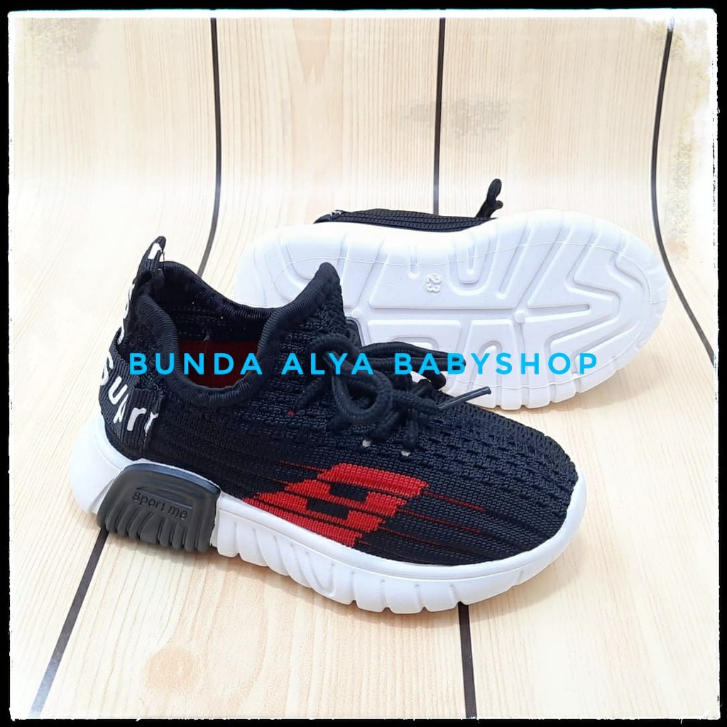 Sepatu Anak Laki Laki IMPORT Premium 1 - 6 Tahun Sneakers HITAM - Sepatu Anak Cowok Sport Size 21 - 32 Alas Karet Anti Licin SALE