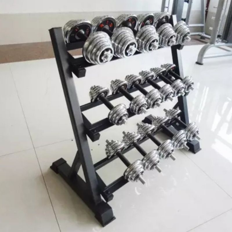 RAK DUMBELL RACK DUMBEL BARBEL 3 SUSUN ALAT FITNES