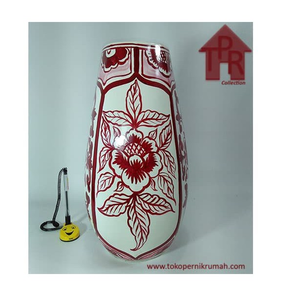 

LIMITED !! Vase hex glossy putih lukis bunga merah - T40BGA147