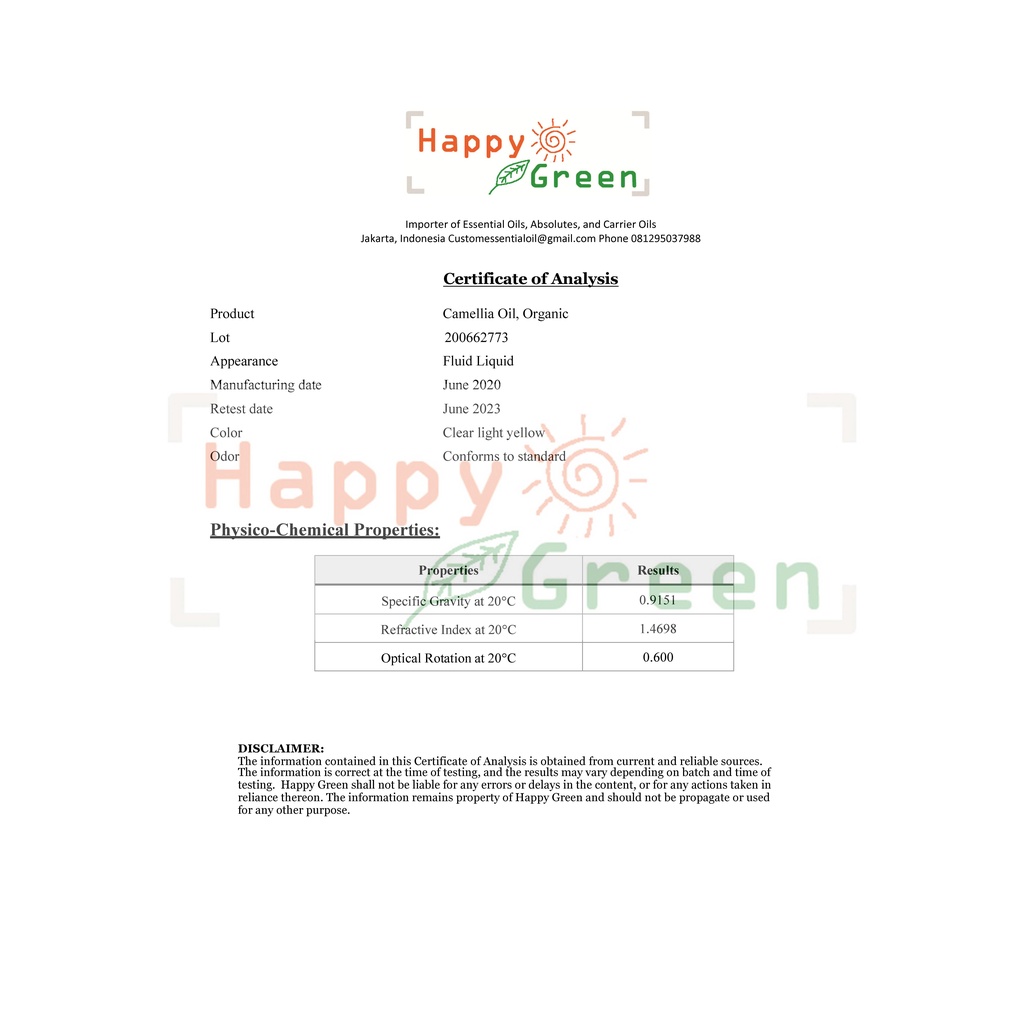 Happy Green Camellia Seed Oil - Minyak Tsubaki Cosmetic Grade