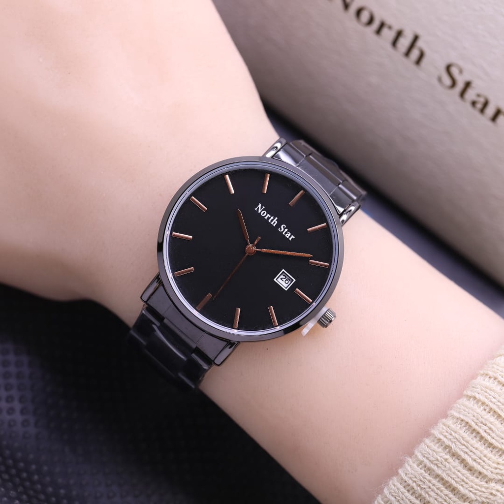 BEST SELLER JAM TANGAN WANITA NORTH STAR FM100 TALI RANTAI TANGGAL AKTIF DM 4.0CM FREE BOX BATERAI CADANGAN || JAM TANGAN FASHION WANITA JAM CEWEK MURAH NORTH STAR