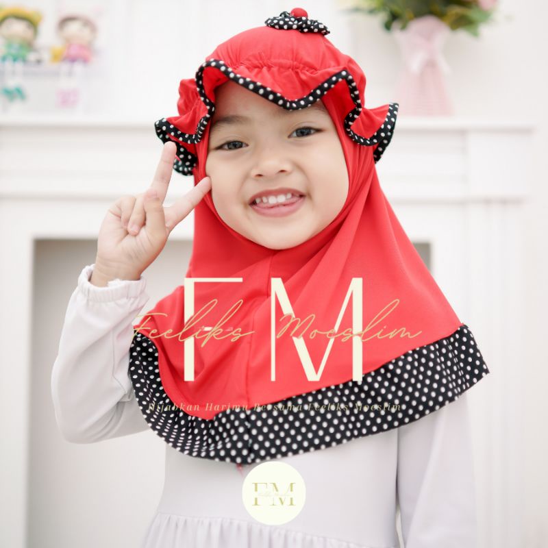 Hijab Anak Topi List Polka / Hijab nyaman lucu murah kualitas PREMIUM