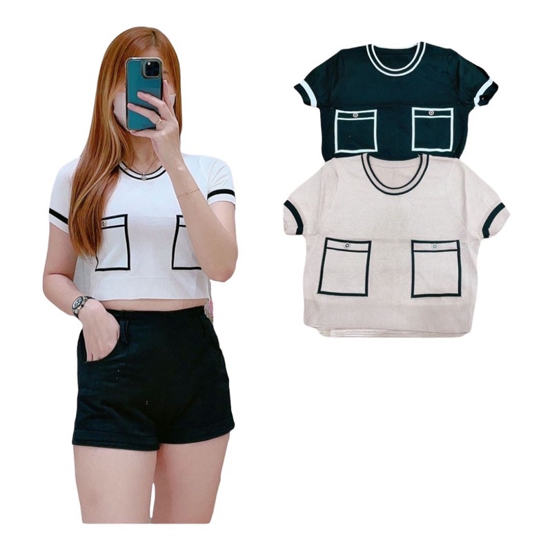 Atasan Rajut Wanita crop Blouse Korean style