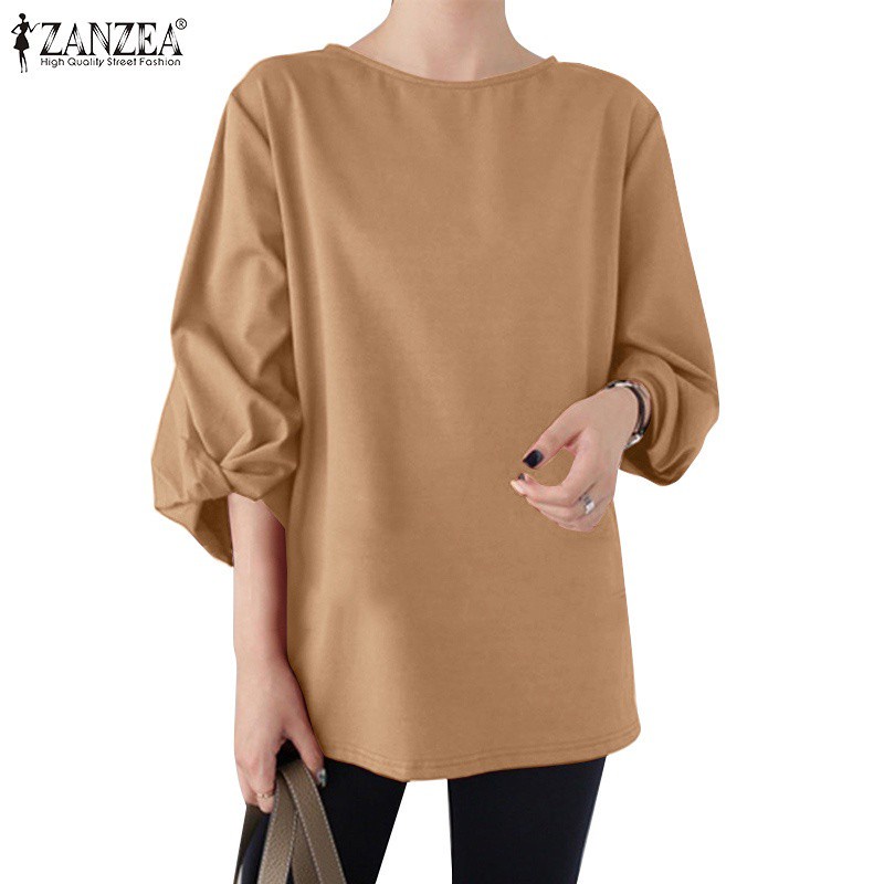 ZANZEA Women Casual Fashion Solid Color 3/4 Sleeve O Neck Baggy Blouse