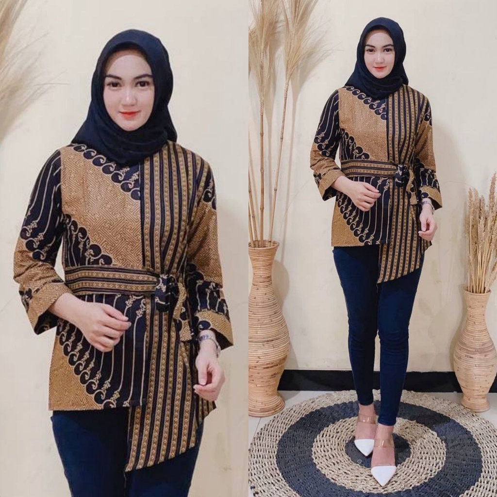 tey-17 Batik wanita ASJ SA HRB026 Kenongo Kemeja Tosca Pendek / Batik Usman-Seno Ganji