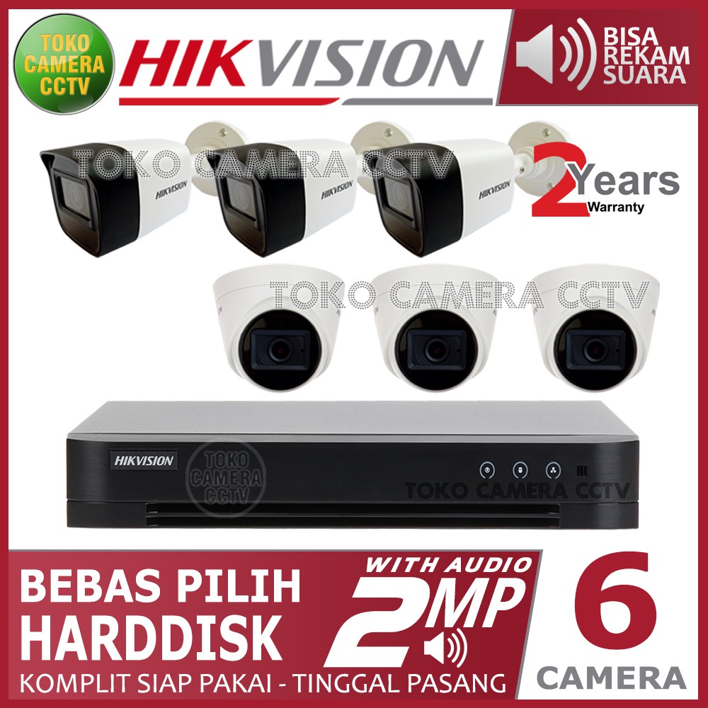 PAKET CCTV HIKVISION 2MP 8 CHANNEL 6 KAMERA AUDIO