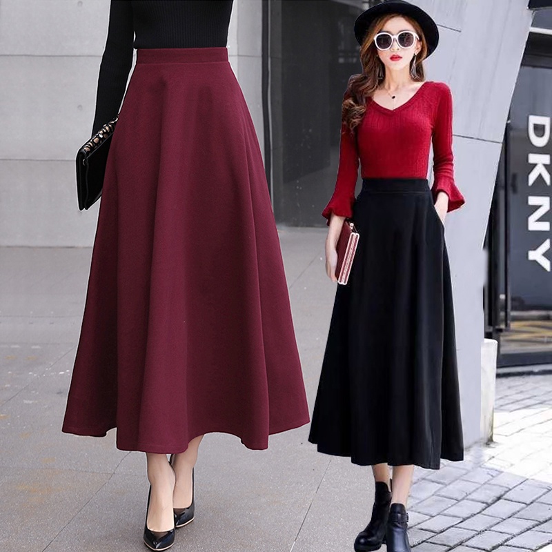 KARAKOREA 880 Sandra Maxi Pocket Skirt /Rok korean high waist/Scuba Premium/Rok panjang/Rok payung/Rok Lebar/Rok Scuba/Rok flare Rok Maxi Rok ngembang Rok kerja/Rok Muslim/Rok Polos/Rok Import/Rok korea