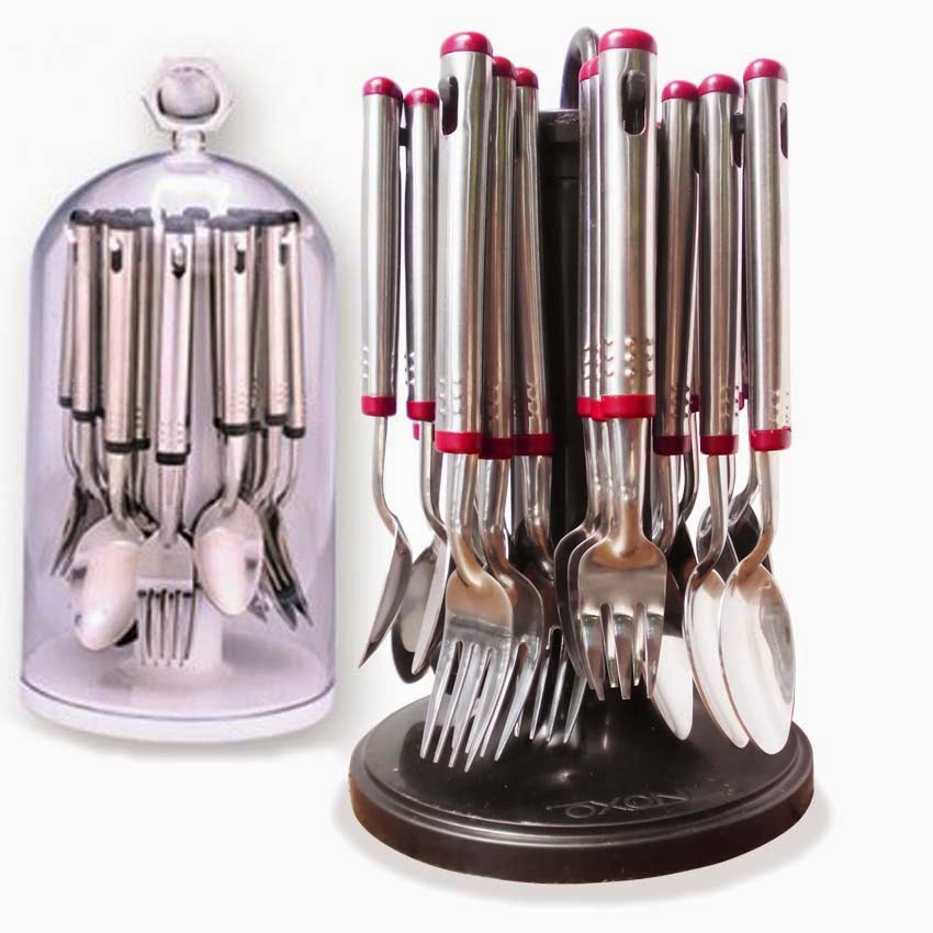 Oxone 24pcs Set Sendok Garpu Stainless dan Rak Penutup Cutlery Set