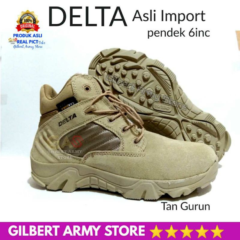 Sepatu Delta Original Impor Pendek 6inc Tan Gurun Safety Boots Pria Wanita Gilbert Army Store