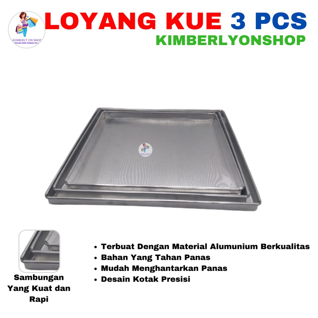 Kimberlyonshop Loyang Oven Kotak Persegi 1 Set 3 Pcs Aluminium