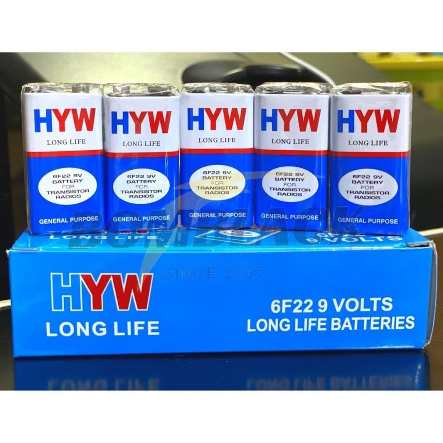 Baterai Kotak 9v HW Batere Hi Watt 1604E 6F22 Batre Battery Arduino