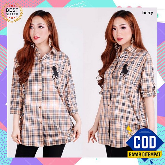 Atasan Kemeja Wanita Terbaru Jumbo Katun Blouse 2021 Kekinian Baju Kemeja Kotak Wanita Lengan Panjan
