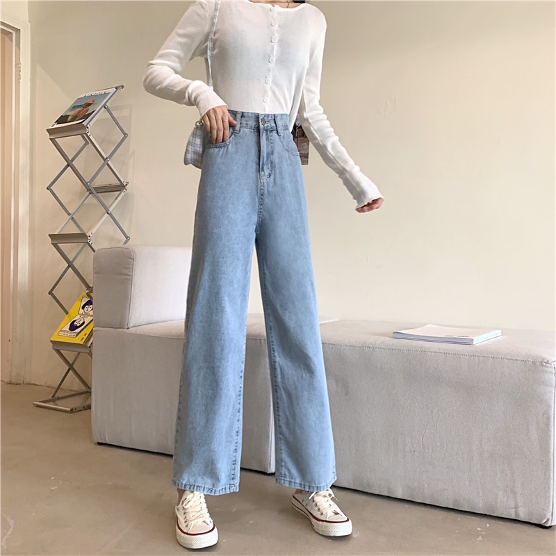 ✅COD korean style new Biru salju high waist jeans wanita import kekinian