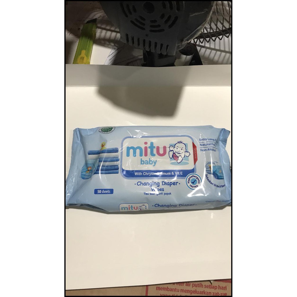 MURAH MERIAH MITU BABY WIPES 50 SHEETS BIRU TISU TISSUE BASAH BIRU CHRYSANTHEMUM