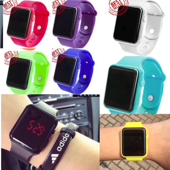 LED Watch - Jam Tangan Pria dan Wanita Apple Imitation Putih Hitam