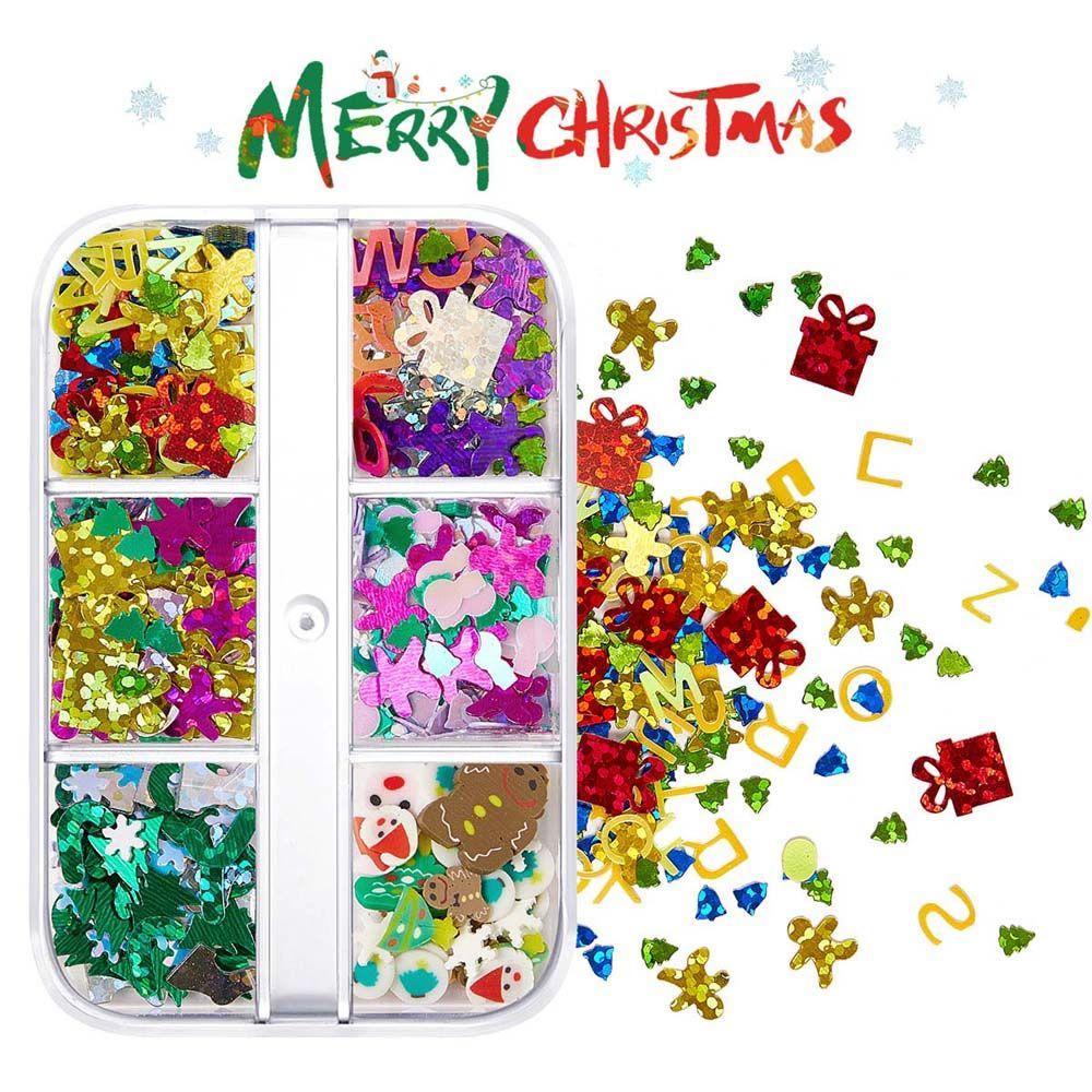 AUGUSTINA Agustinina Dekorasi Kuku Natal Clay Lembut Manikur Aksesoris Santa Claus Snowman Nails Flakes Slice