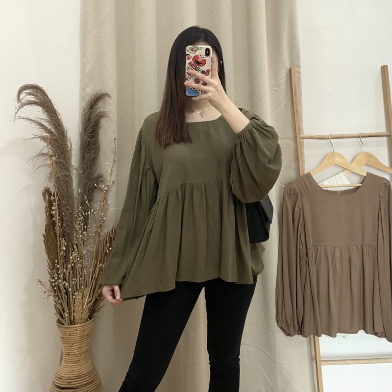 Amora Peplum Top - PLENARIO ID | Blouse wanita - Rayon crinkle - Atasan wanita - Pakaian Wanita - COD-Army