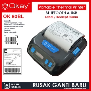 OKAY OK 80BL OK 80PBW Printer Resi Label Pengiriman / reciept Printer thermal Portable Bluetooth
