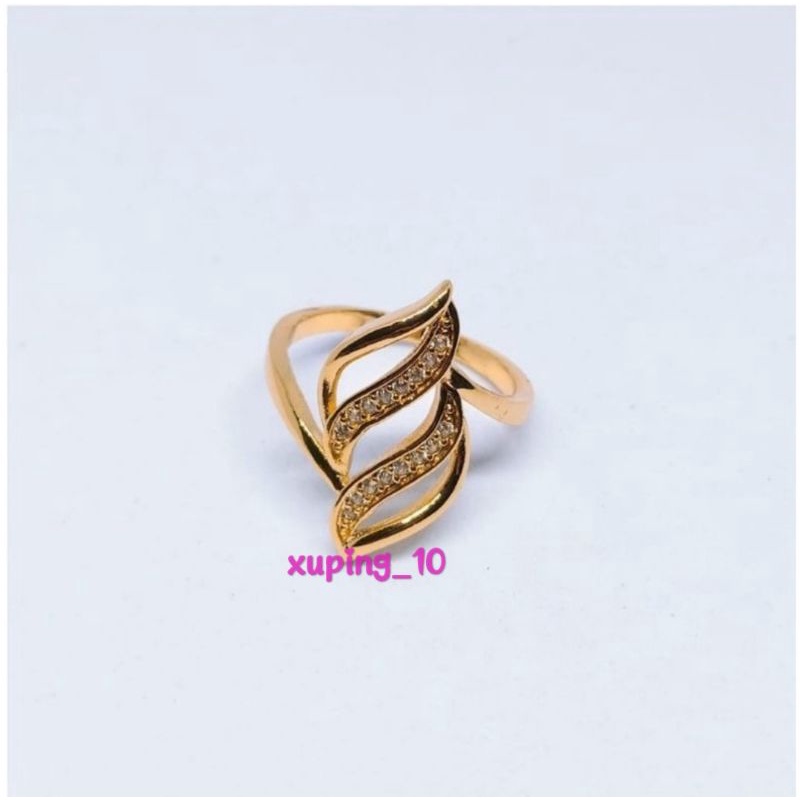 Cincin dewasa gold permata motif daun perhiasan wanita