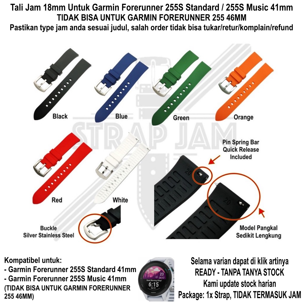 LKG Tali Jam Garmin Forerunner 255S / Music 41mm - Strap 18mm Rubber Silikon Lengkung High Quality