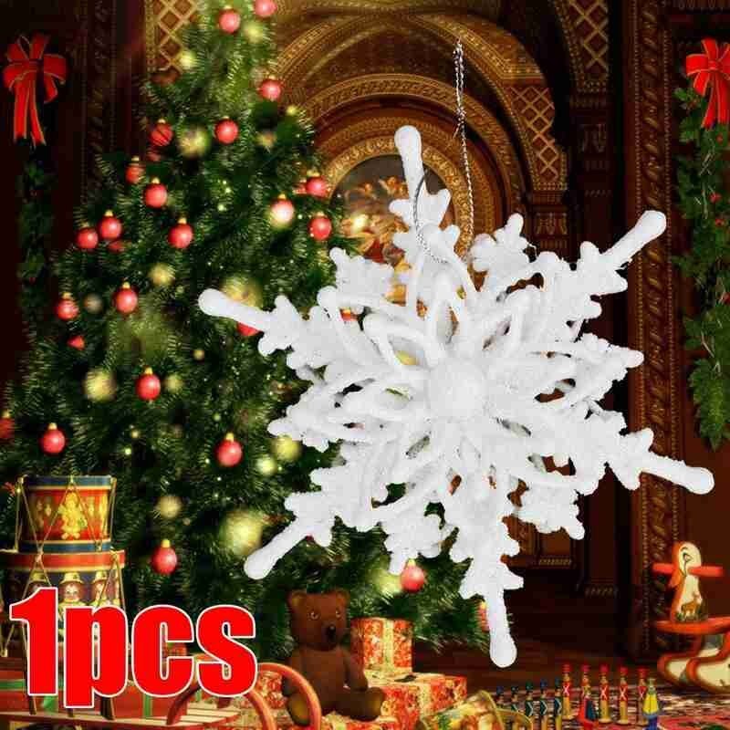 Liontin Gantung Bentuk Snowflake 3D Bahan Plastik Ukuran 12cm Untuk Dekorasi Pohon Natal