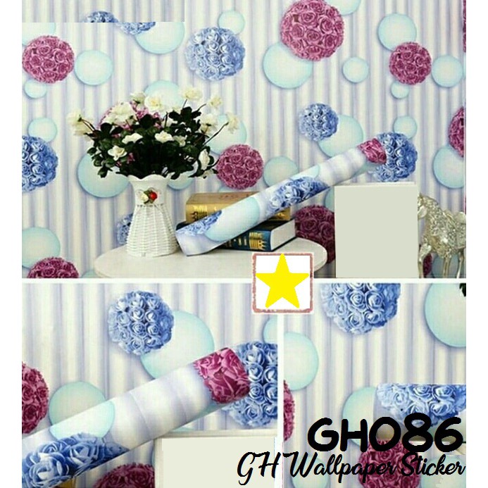 Wallpaper Stiker Murah Motif Pompom Bunga Bahan PVC Bertekstur Kualitas Super