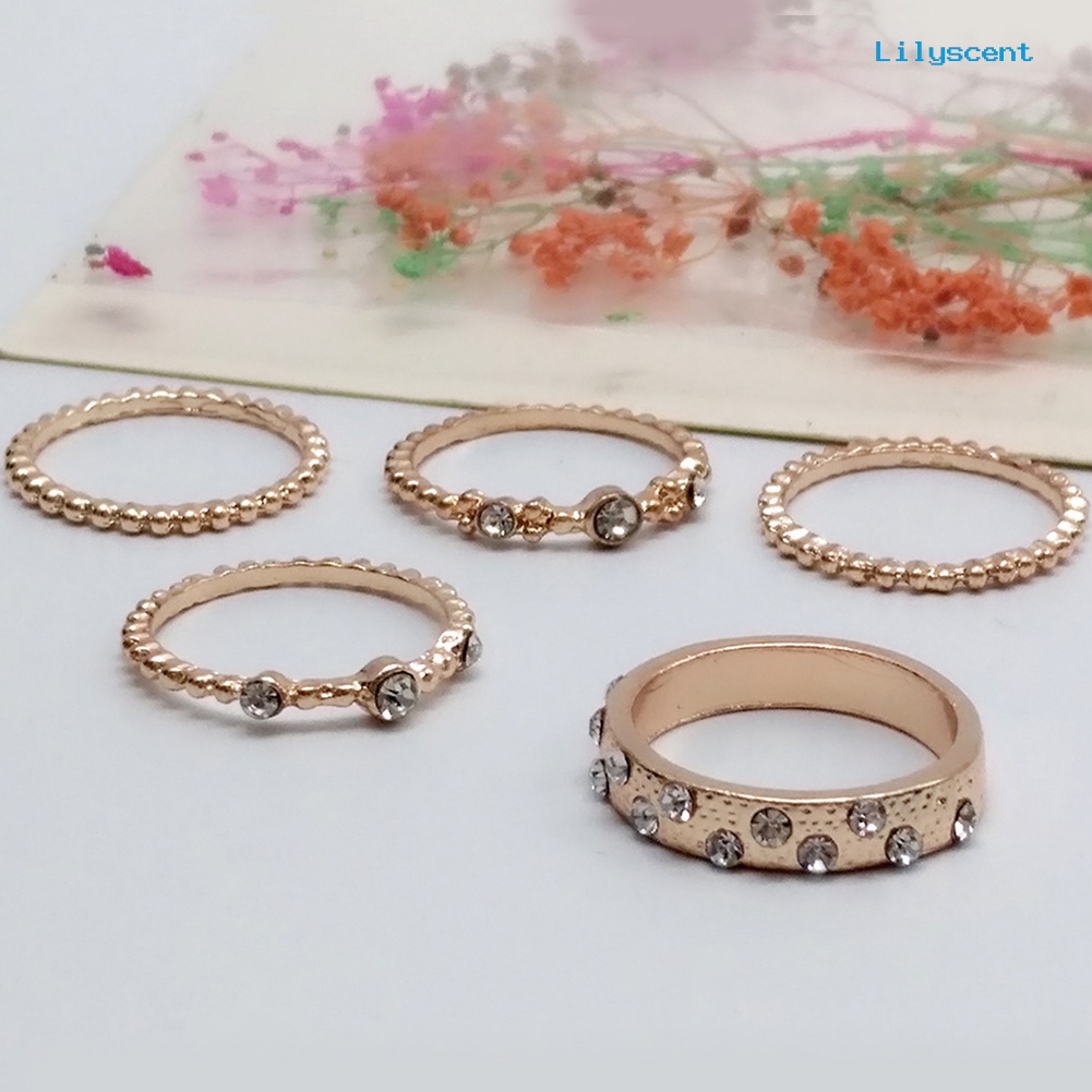 5pcs / Set Perhiasan Cincin Knuckle Midi Gaya Vintage Bohemian Aksen Manik-Manik Berlian Imitasi