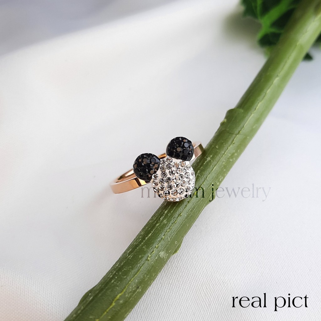 Cincin Titanium Karakter Minnie Putih Hitam dan Pink Hitam